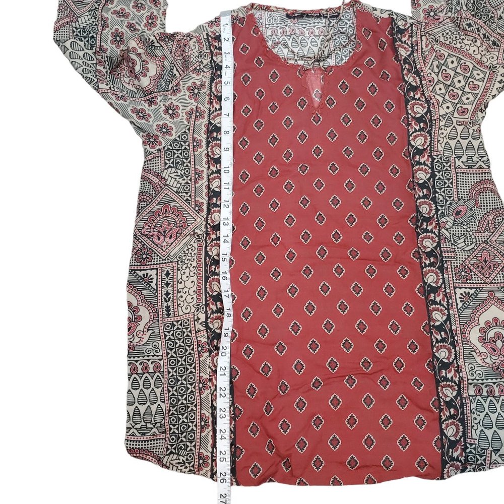 Tolani Collection Women's Maroon Mix Printed Long Sleeve Top w/ Tassels Size XS